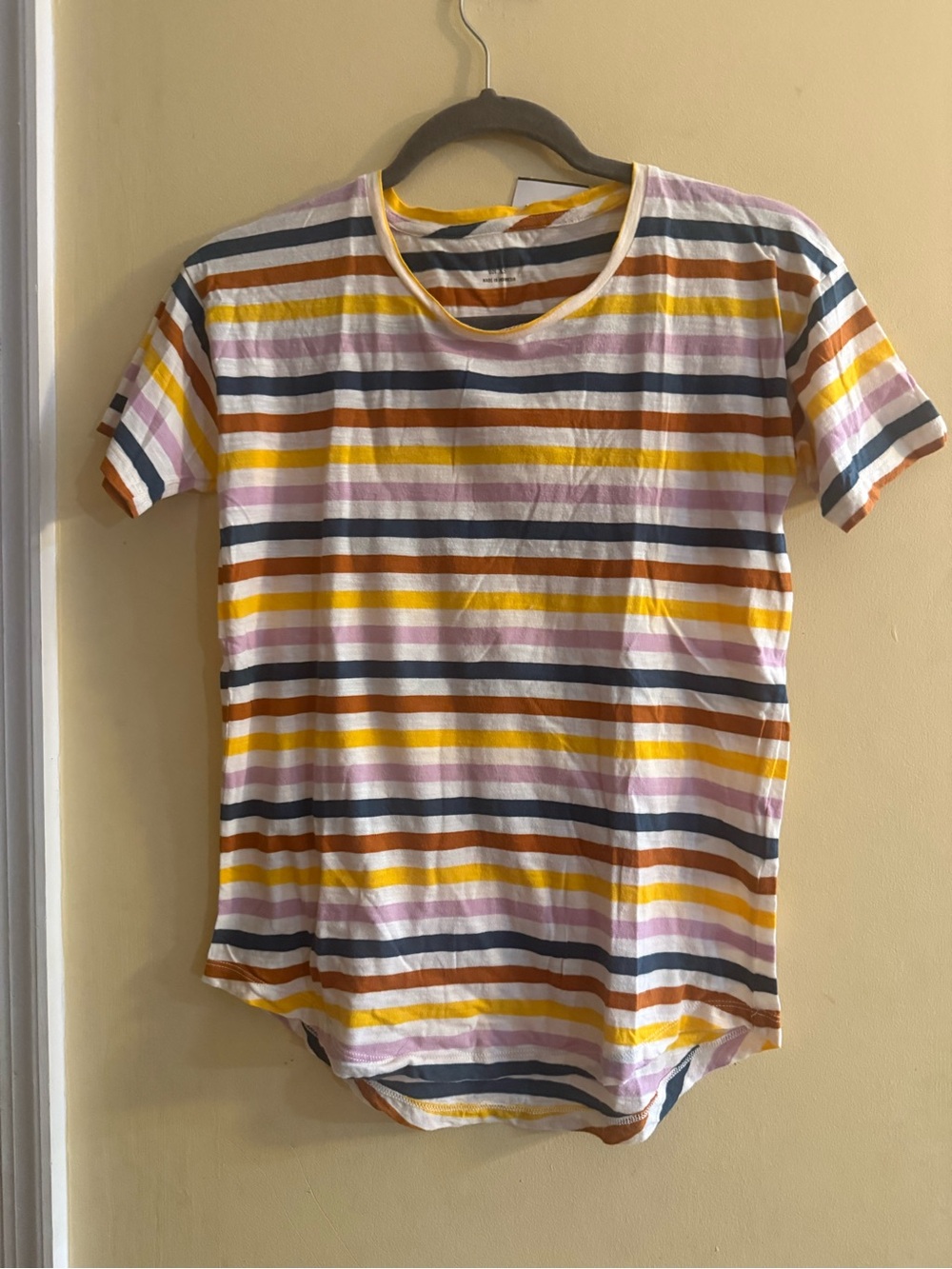 Madewell Striped Short Sleeve Tee in Yellow, Pink, Orange & Navy, XS